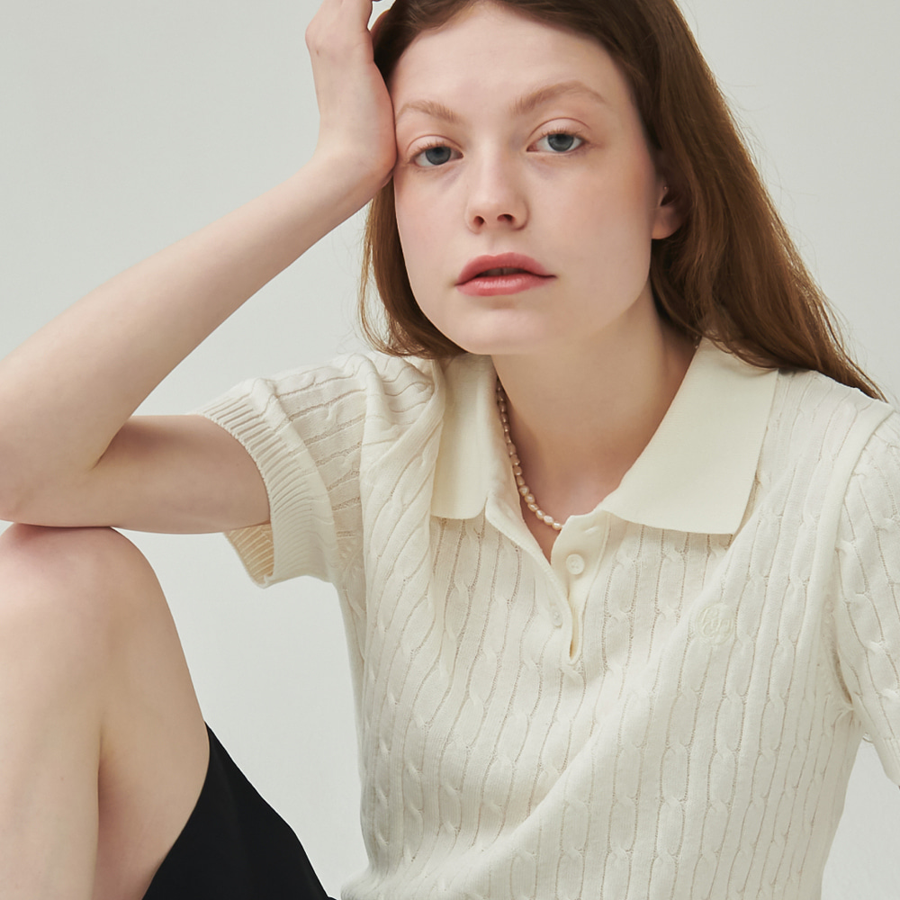 CABLE COLLAR KNIT IVORY