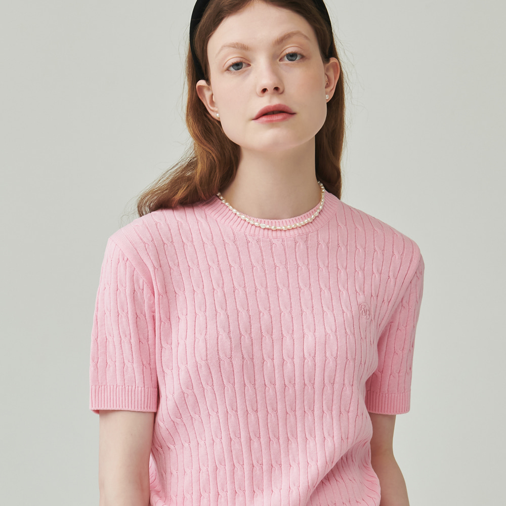 CABLE ROUND KNIT PINK