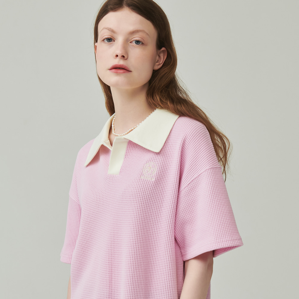 WAFFLE COLLAR OVER FIT T SHIRT PINK [5/25 예약배송]