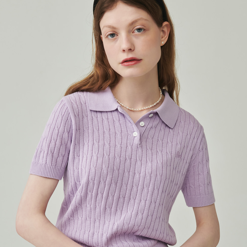 CABLE COLLAR KNIT SOFT PURPLE