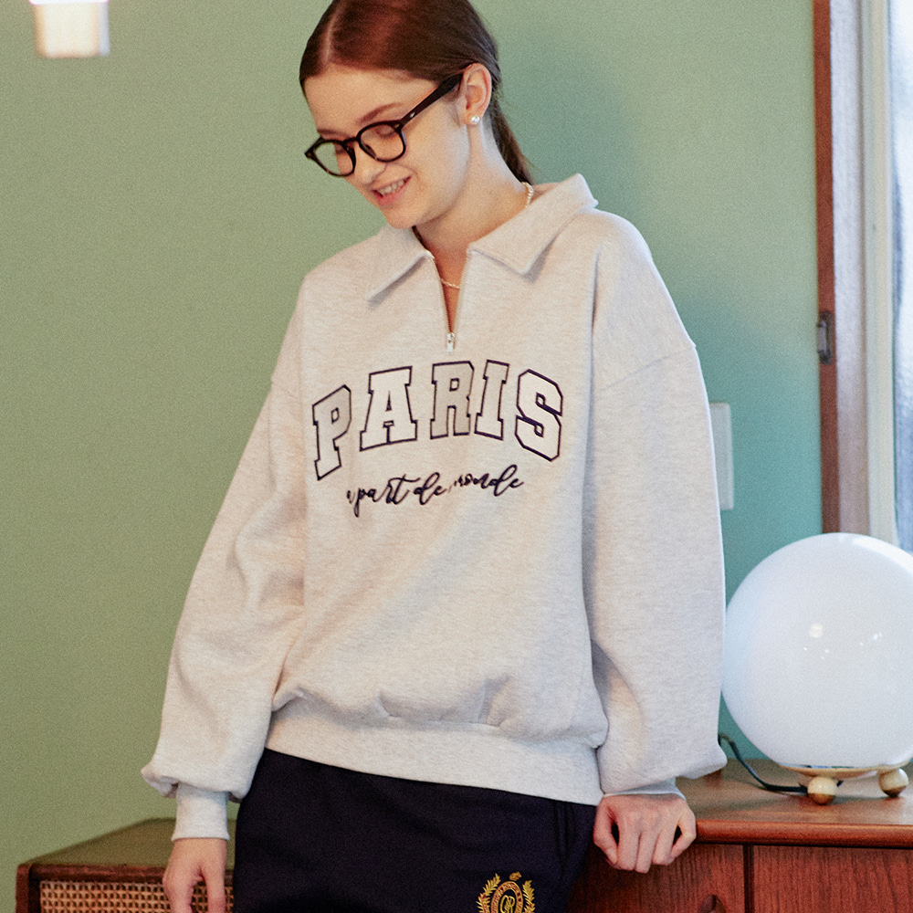 [RRxCB] Paris Univ Half zip-up Sweatshirts White melange [8/16예약배송]