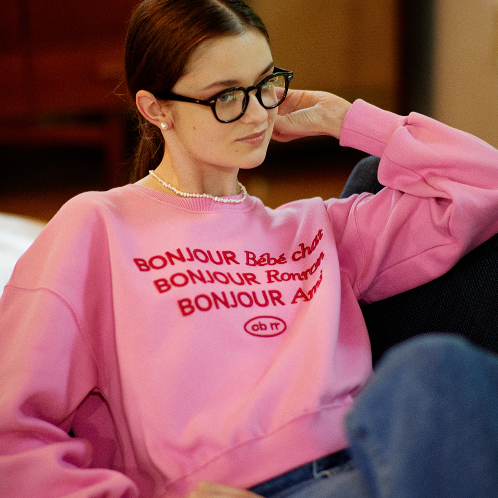 [RRxCB] Bonjour Ronron Crop Sweatshirts Pink [8/16예약배송]