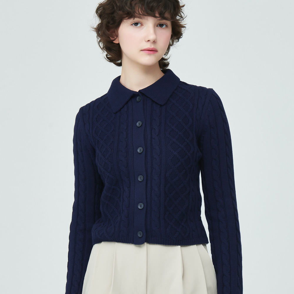 COLLAR CABLE CARDIGAN NAVY