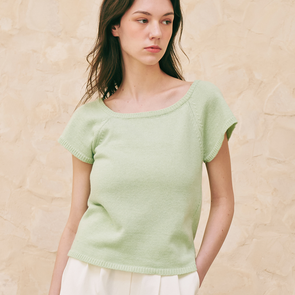 SQUARE ROUND NECK SHORT KNIT SOFT GREEN